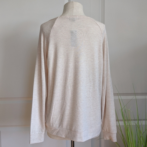 PJ Salvage Doggone Lazy Print Lounge Pullover Long Raglan Sleeve Oatmeal M NWT - Picture 5 of 8